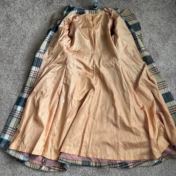 Vintage Plaid Wool Coat with Hood Tan Red XS Small - Picture 4 of 7